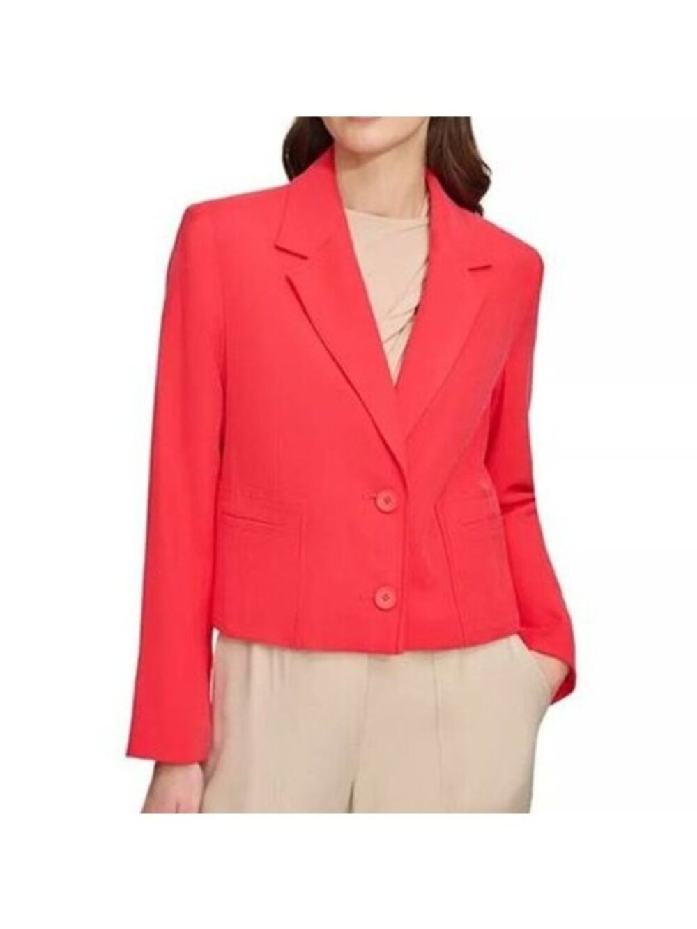 DKNY Cropped Blazer in Flame Red - Size M